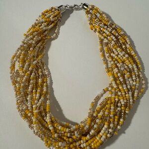 Yellow and Cream Multi-Strand Necklace with Beads